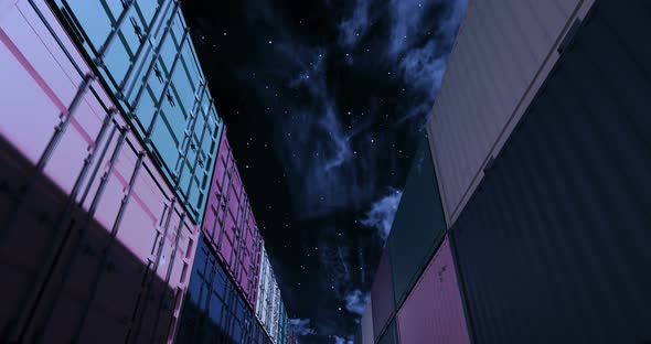Shipping Containers under Midnight Sky