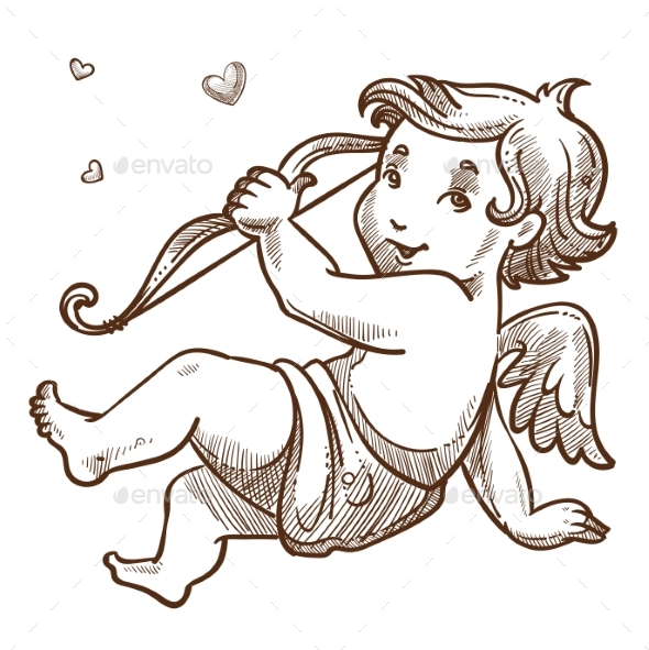 Cupid with Bow Valentines Day Baby Angel Sketch