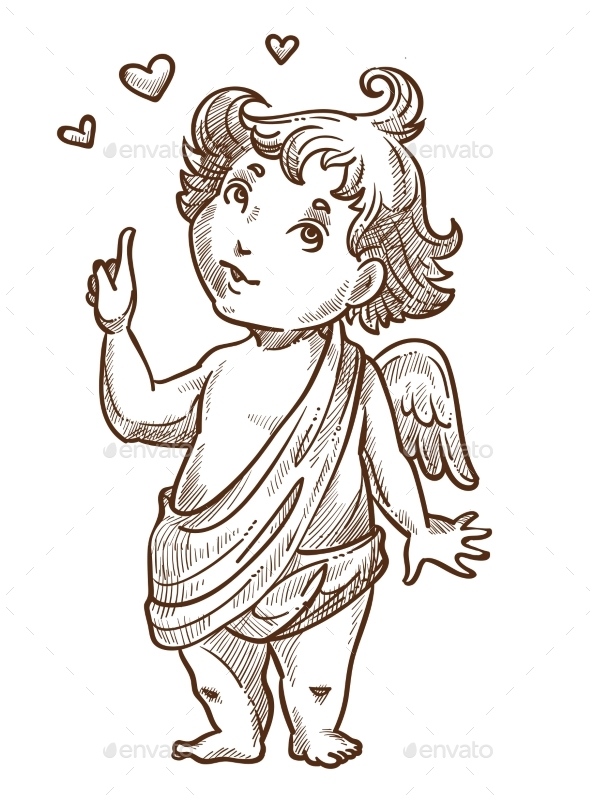 Cupid or Valentines Day Angel with Wings Sketch