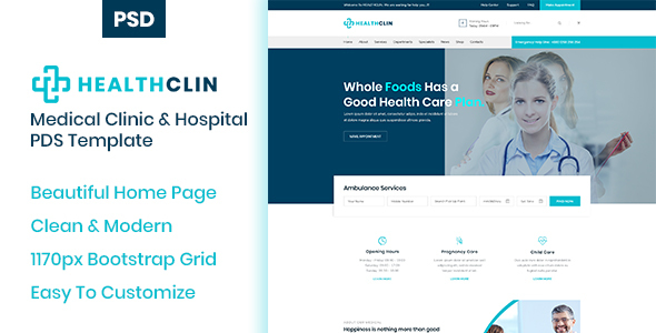 HealthClin - Medical Clinic & Hospital PSD Template