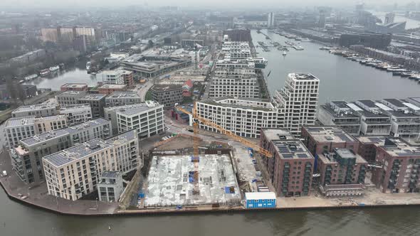 Aerial View of Modern Appartement Residential Housing in Amsterdam East at Cruqius in The