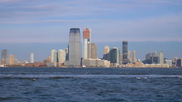Jersey City Urban Skyline in the Morning View From the Boat New York City