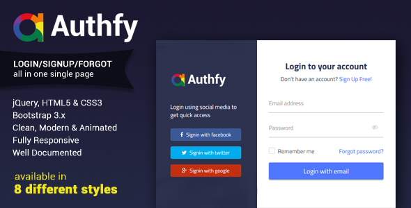 Authfy - Responsive Login and Signup Page Template
