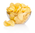 Potato chips in glass bowl isolated on white background - PhotoDune Item for Sale