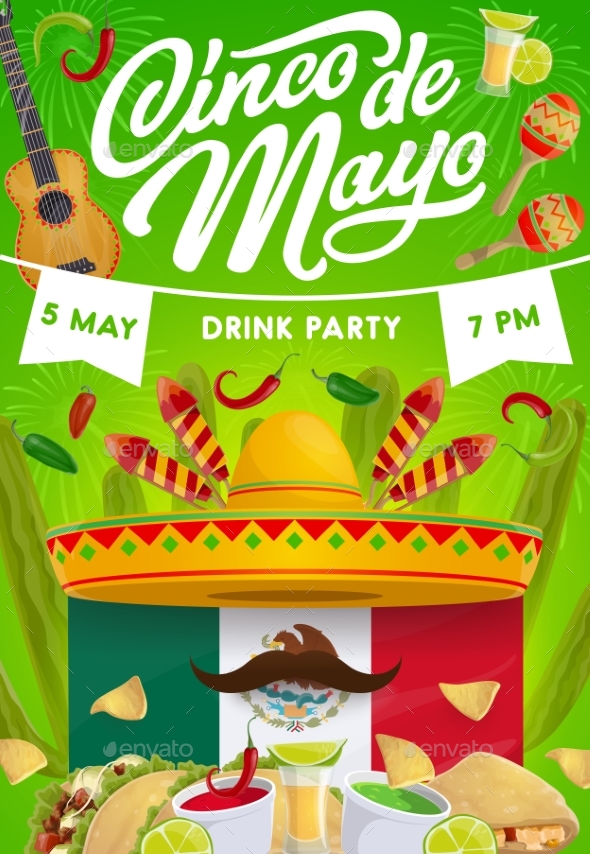 Cinco De Mayo Party Food, Sombrero and Guitar