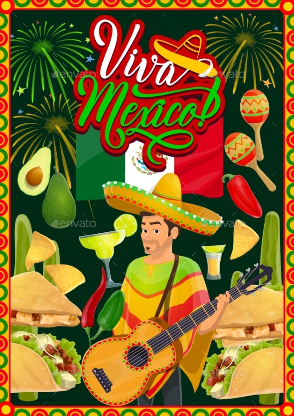 Cinco De Mayo Mariachi with Sombrero and Guitar