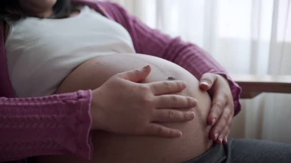 Happy Pregnant Woman and Expecting Baby at Home