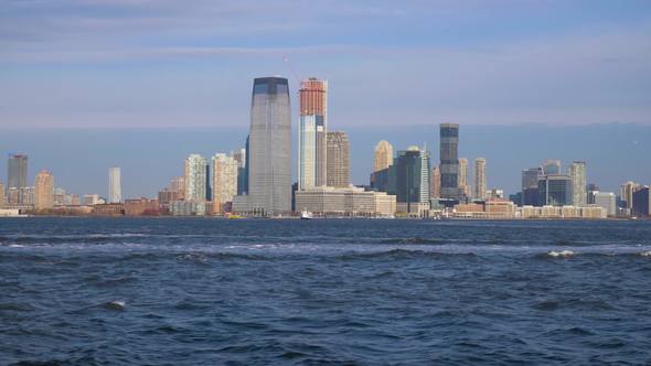 Jersey City Urban Skyline in the Morning. View From the Boat. New York City