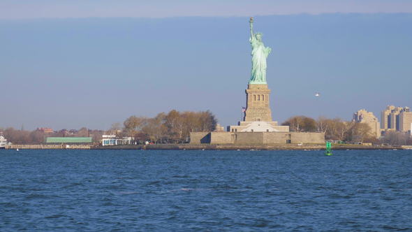 Statue of Liberty in the Sunny Day. New York City. View From the Water