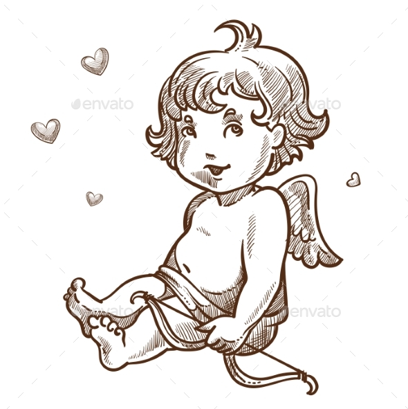 Valentines Day Cupid Angel with Wings and Bow