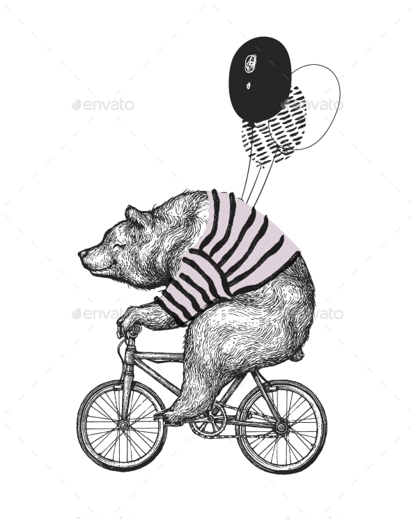 Bear Ride Bicycle T-Shirt Print