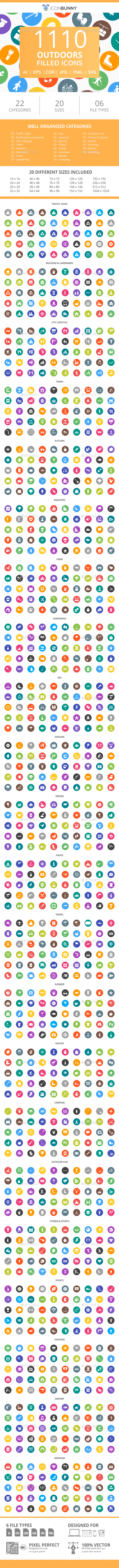 1110 Outdoors Filled Round Icons