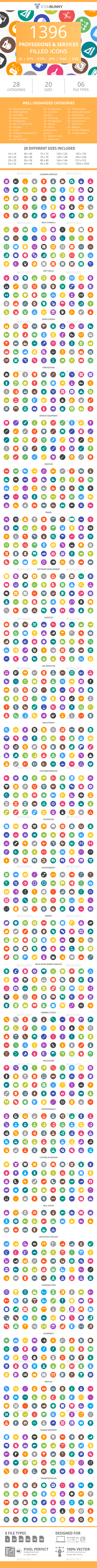 1396 Professions & Services Filled Round Icons