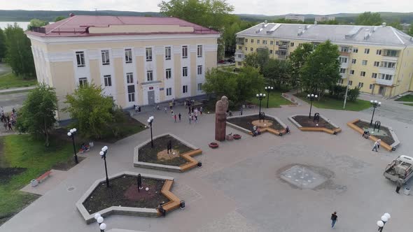 Aerial view of Kids are playing at Square near the house of Culture 16