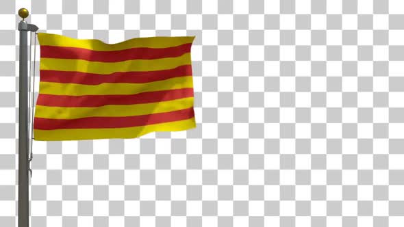 Catalonia Flag on Flagpole with Alpha Channel