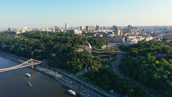 Drone Footage Aerial View of Friendship of Nations Arch in Kiev, Ukraine