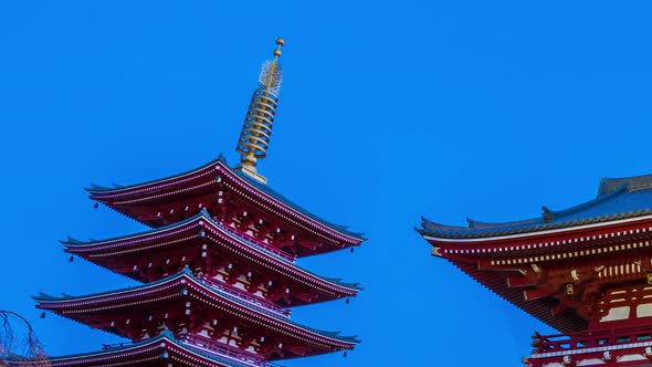night to day time lapse of pagoda at Sensoji Temple with sky, Tokyo, Japan