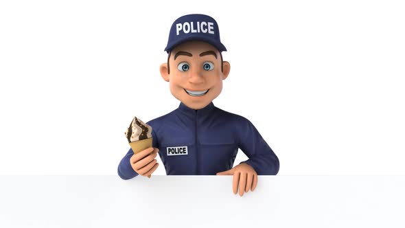 Fun 3D cartoon police man with an Ice Cream