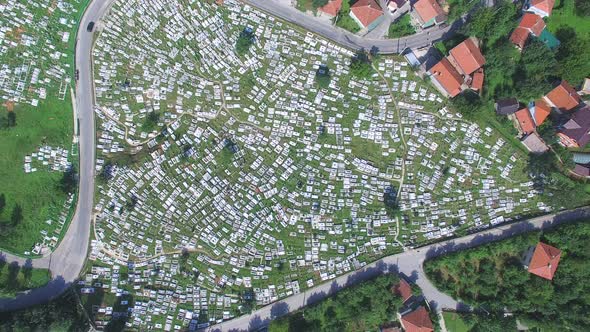 Aerial view of Bosnian graveyard