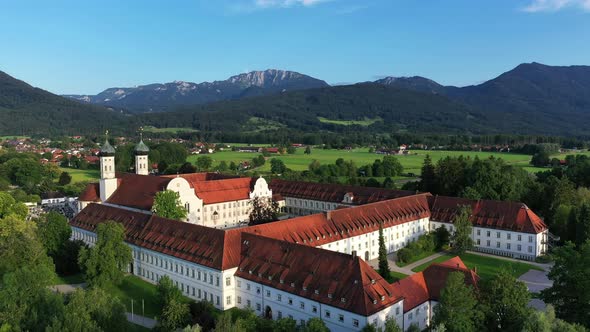 Aerial of Benediktbeuern Abbey, Upper Bavaria, Germany