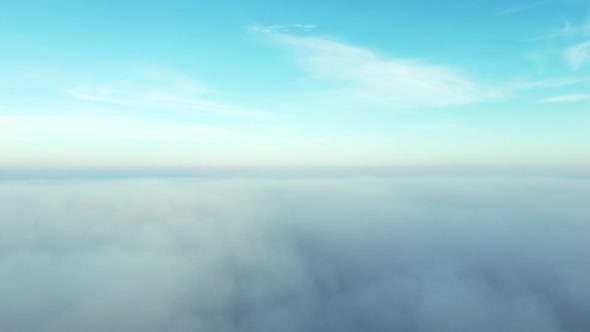 Aerial Drone View Flight Over Fog