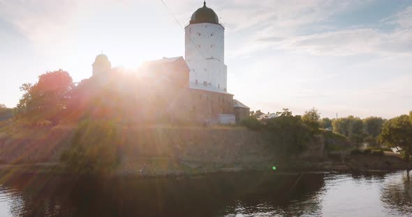 Vyborg Russia Aerial View at Medieval Saint Olaf Castle in the Island