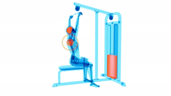 Abstract 3D art of a man on the Lat pulldown machine