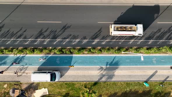 Traffic on the Beach aerial view 4 K Turkey Alanya