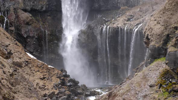 Slowmotion View of Kegon Waterfall with Basalt Wall Japan