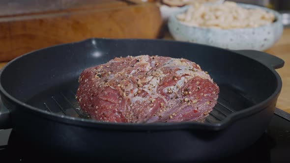 Beef Meat Steak Cooking on Grill.