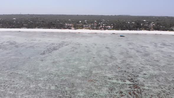 Ocean at Low Tide Aerial View Zanzibar Shallows of Coral Reef Matemwe Beach