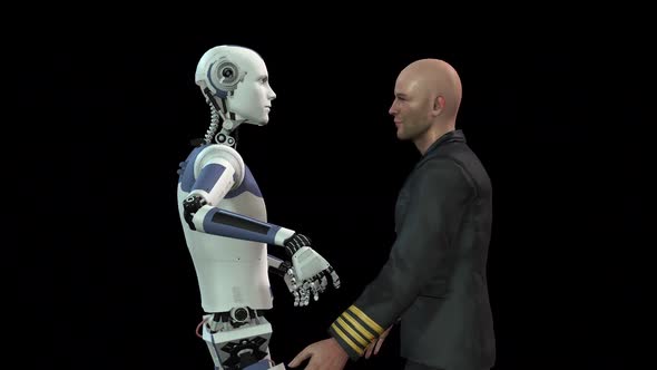 Android Robot Hug Human