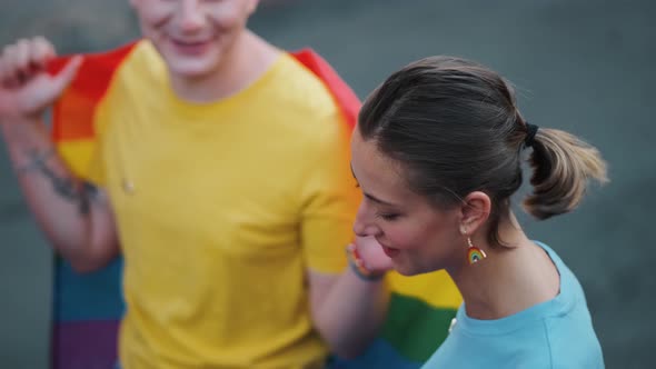 A top view of a group of people are talking about lgbt rights