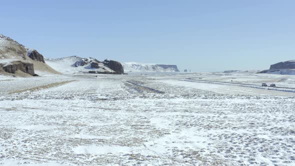 Wild Icelandic Horses in Snowy Conditions With Beautiful Iceland Landscape