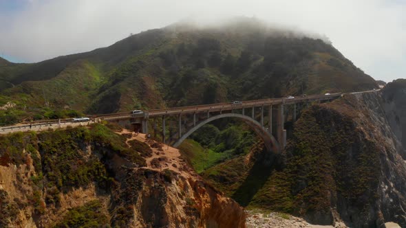 Arial View of the California Bixby Bridge in Big Sur in the Monterey County