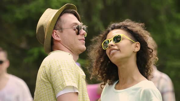 Excited Couple Dancing Together in Good Mood, Enjoying Music at Cool Party