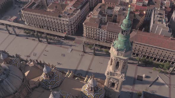 Aerial view of Pilar Square and buildings