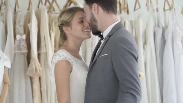 Happy Bride and Groom in Wedding Dress Prepare for Married in Wedding Ceremony