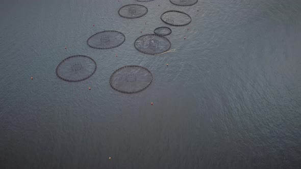 Aerial view of fish farm in Greece.