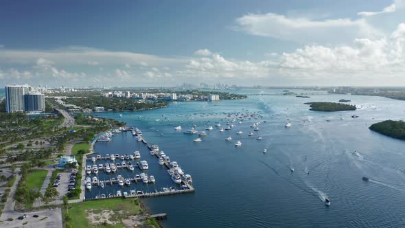  Aerial of Tourism at Tropical Islands, Beaches and Yachts in Miami Harbor alt