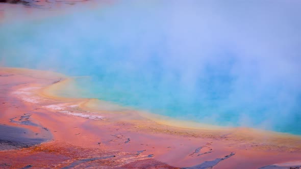 Steam rising from the Grand Prismatic Spring in Yellowstone