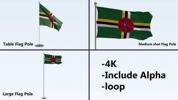 Dominica Flag Pole Pack 4k-Loop