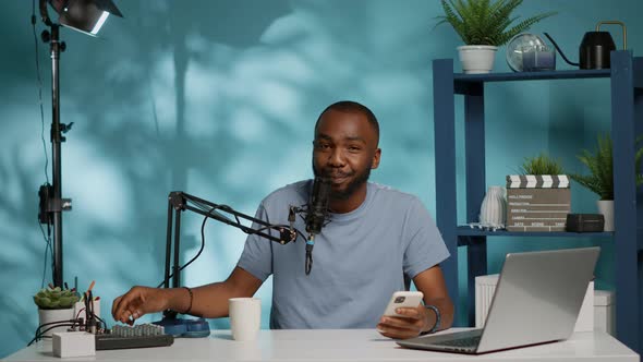 POV of Influencer Filming Podcast for Vlog Channel in Studio