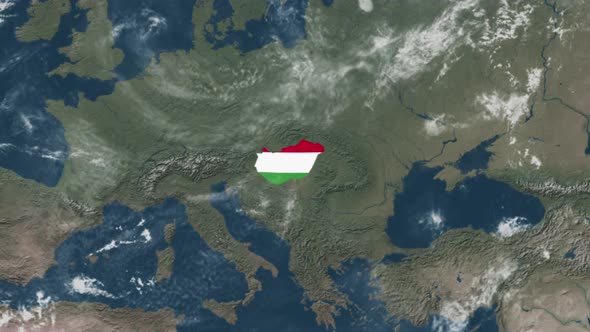 4K Globe Map of Hungary with a flag (Highlighted)