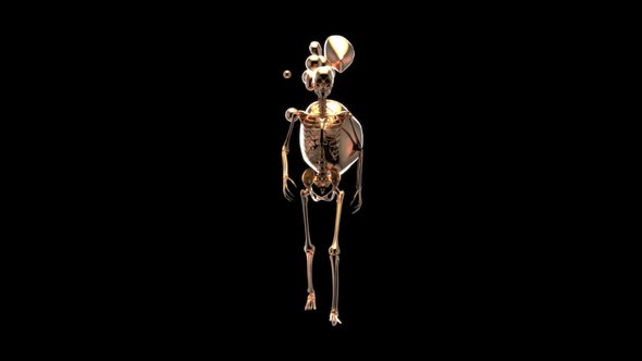 3D Anatomy concept of a Skeleton walking with abstract art