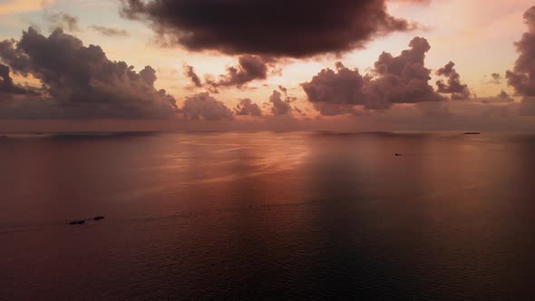 Amazing sunset panorama from aerial view of Maldives