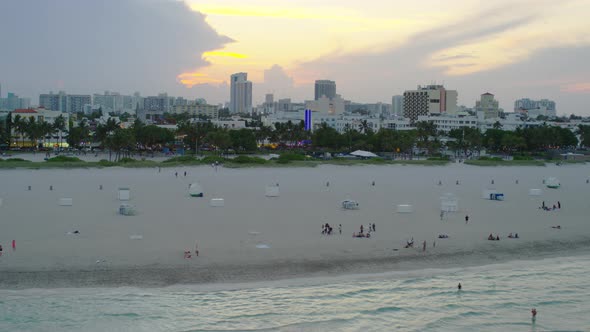 Aerial view of beach at dusk in Miami