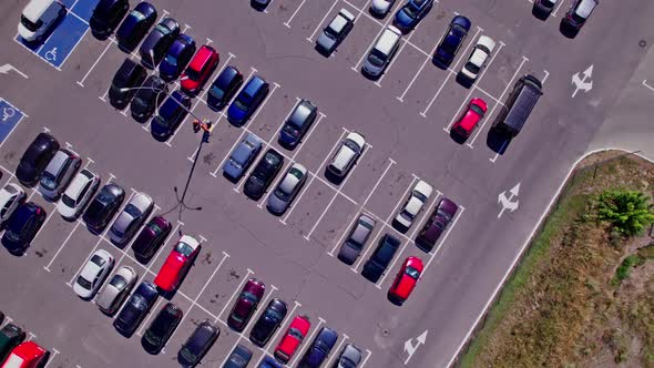 Aerial View a Large Number of Cars Different Brands Standing Parking Lot