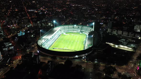 Night downtown Curitiba Brazil. Landmark of city. Capital of Parana state