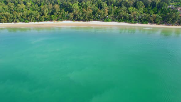 4K aerial view from a drone. coast with turquoise waters and beautiful beaches.